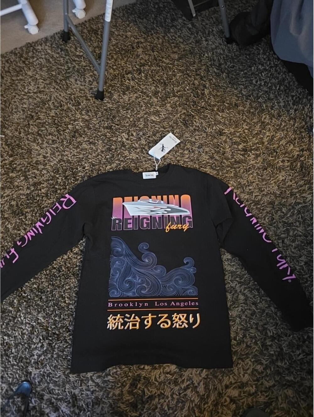 Reigning Fury Men's Black Graphic Print Pullover Hoodie Brooklyn Los Angeles-M